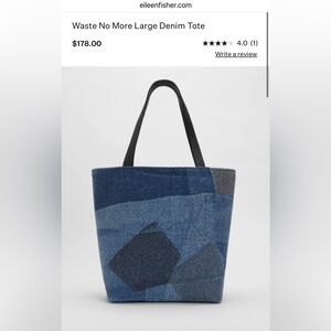 NWOT Eileen Fisher Waste No More Large Denim Tote